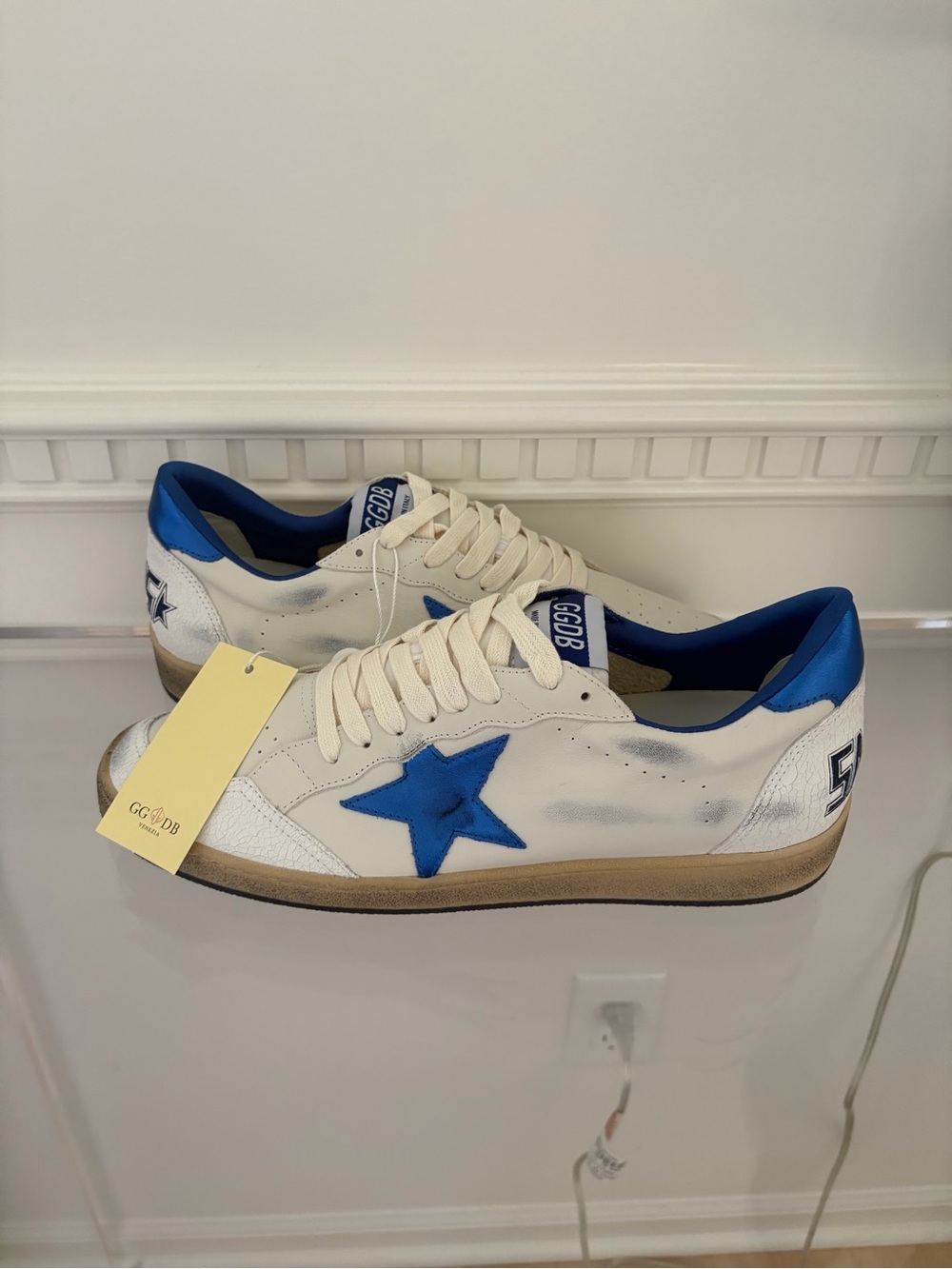 Golden Goose Kids White Sneakers with Blue Star and Heel